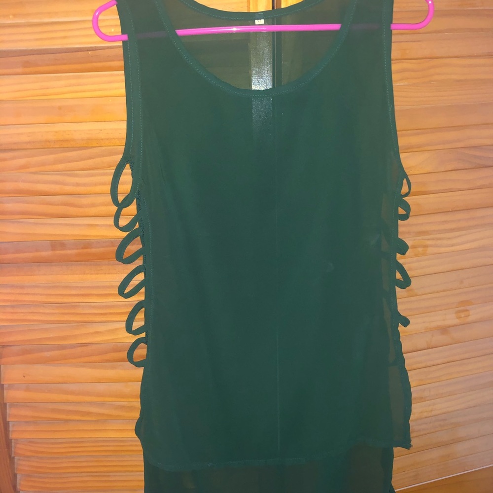 Green high low see through top, open sides